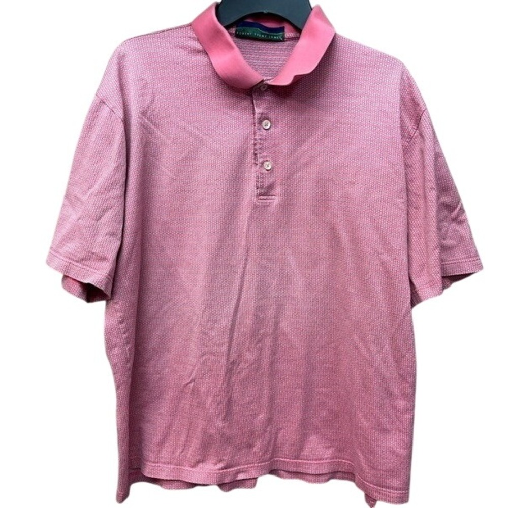 Robert Trent Jones Mens Pink Blue Micro Pattern Golf Polo Shirt Size Large